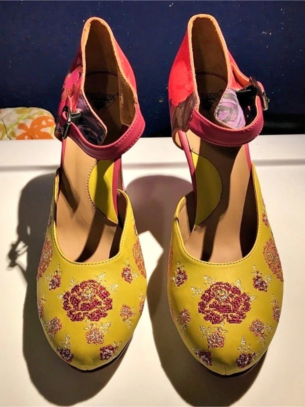 John Fluevog Platform Heels Miracles Flora Embroidered Sz 9.5 runs smaller 9 - Picture 5 of 10